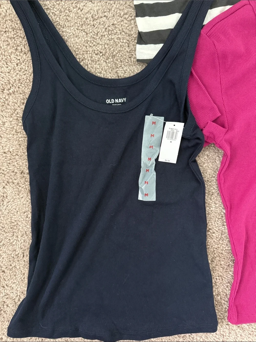 Old Navy Black & White Stripe Tee with Navy Tank and Magenta Tee - 3-Pack